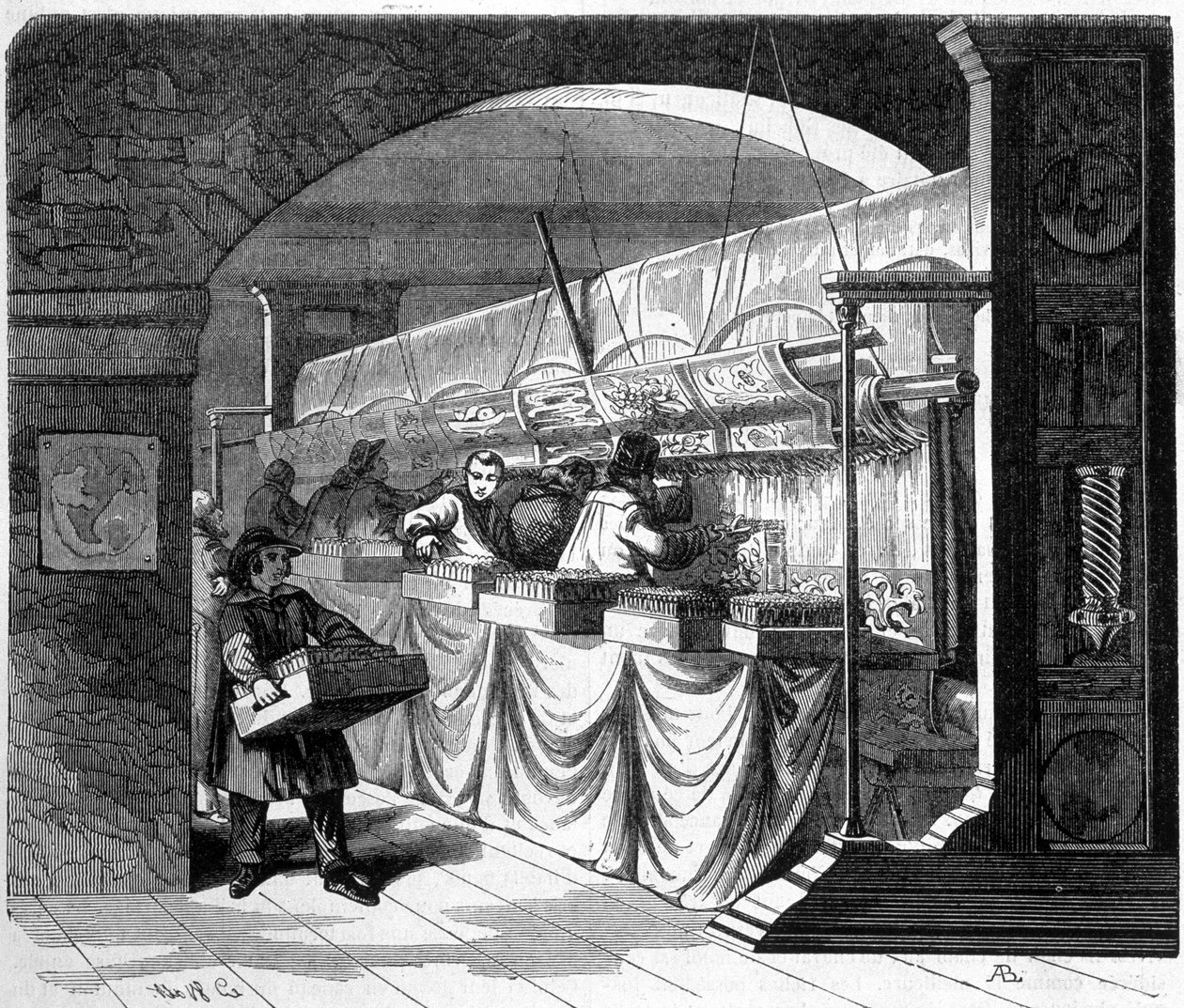 Goblin fabrikası. Atölye iç. 19. yüzyıl gravürü. by French School