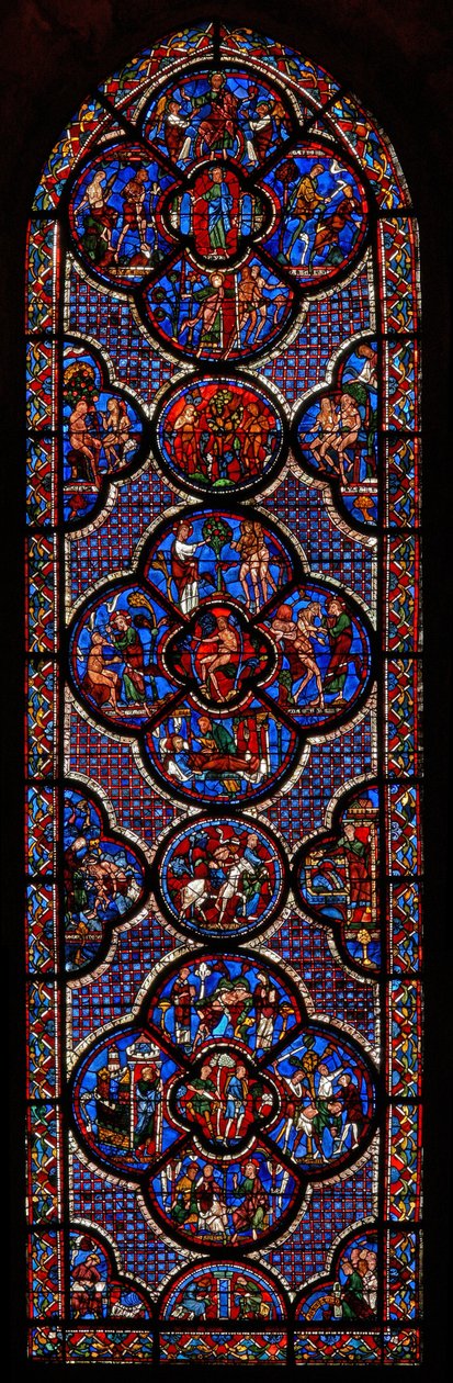 The Good Samaritan penceresi Story and Genesis (w44) by French School