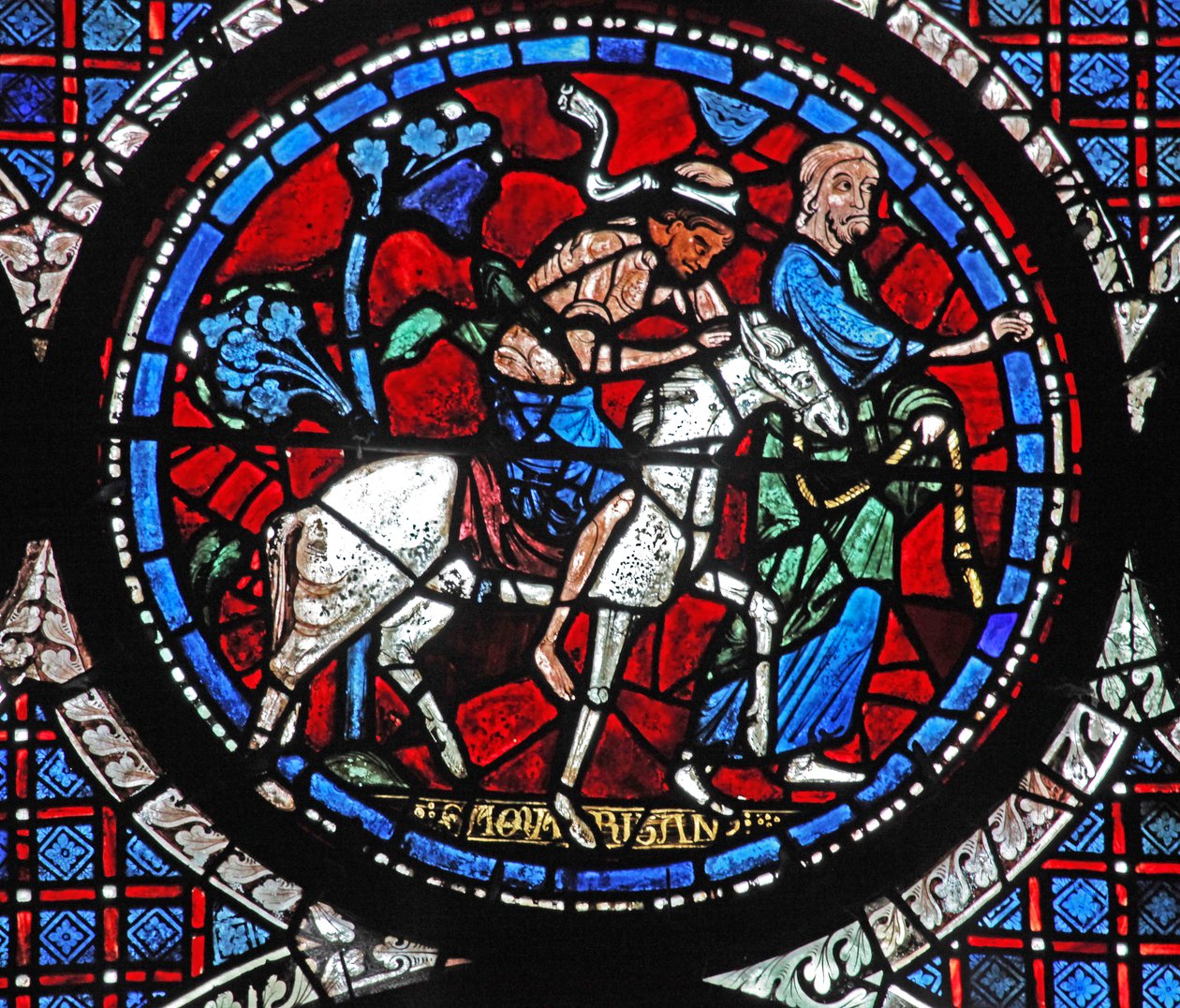 The Good Samaritan penceresi: kurbanı bir hana getirir (w44) by French School