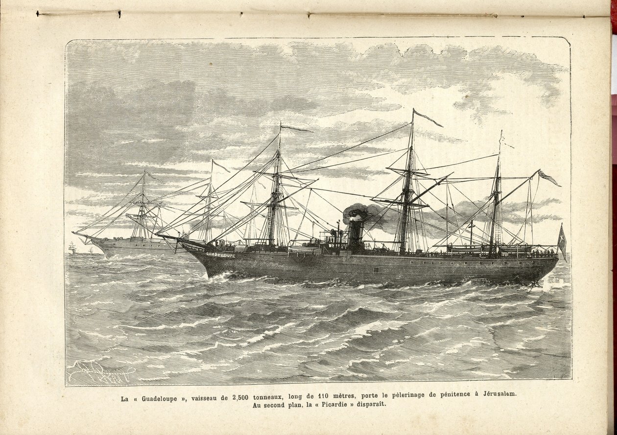 2.500 tonluk bir gemi olan 110 metre uzunluğundaki “Guadeloupe”, tövbe hac ziyaretini Kudüs'e taşıyor., Anonim, The Pilgrim by French School
