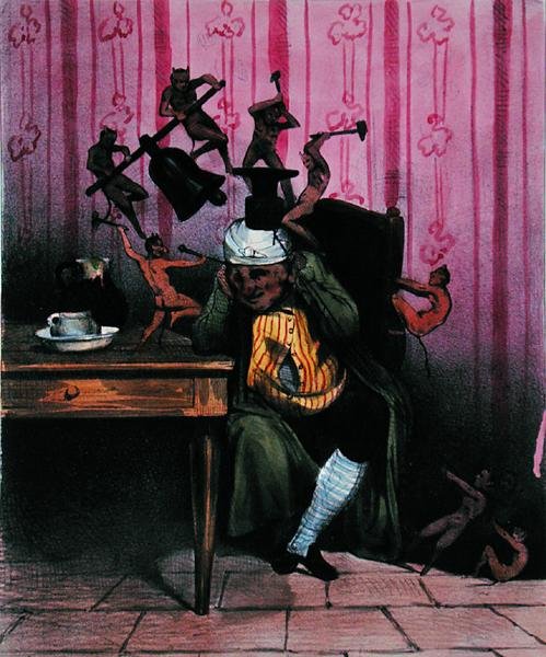The Headache, c.1840 (renkli taş) by French School