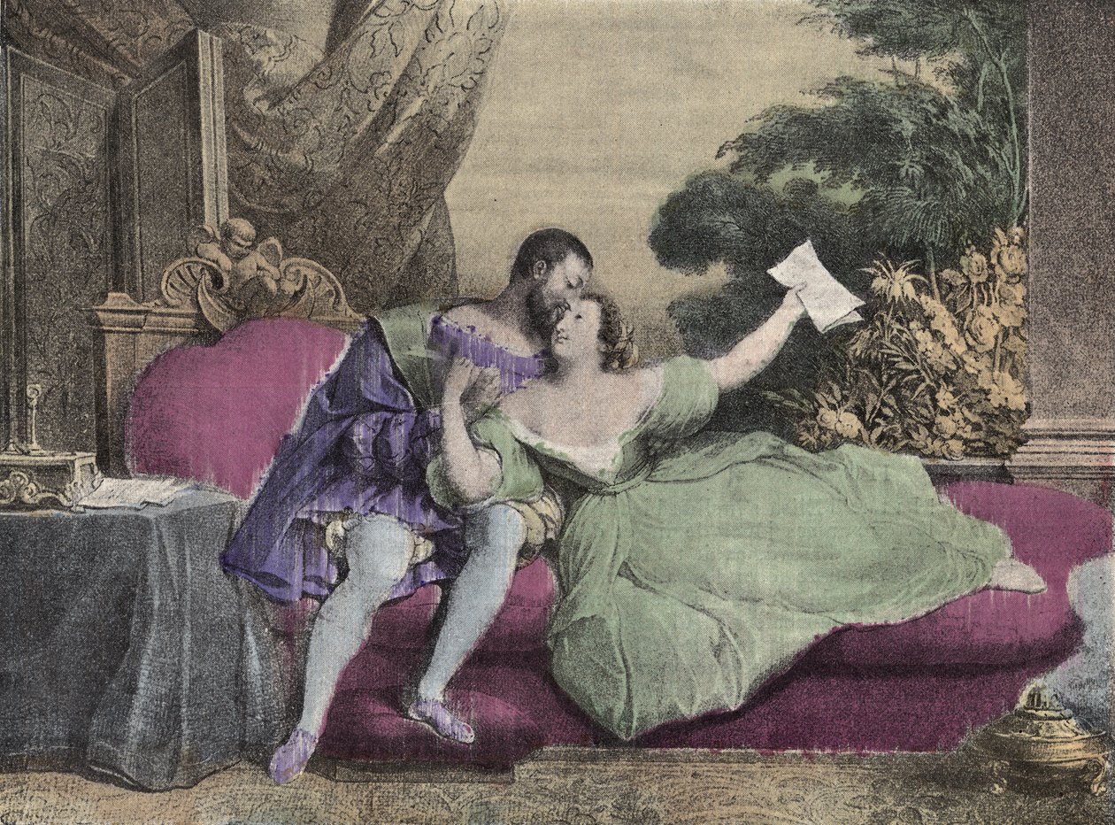 Fransa Kralı I. François (1494-1547) ile Diane de Poitiers (1499-1566) Breze Hanımı, Valentinois Düşesi. “Gülüşmeler Et Galanterie”de 1832