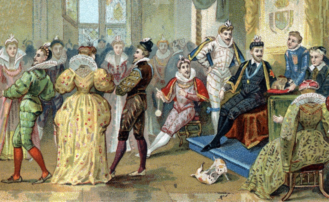 Fransa Kralı Henry III (1551-1589) tatlılarını çevreliyor. 19. yüzyılın sonlarında kromolitografi by French School