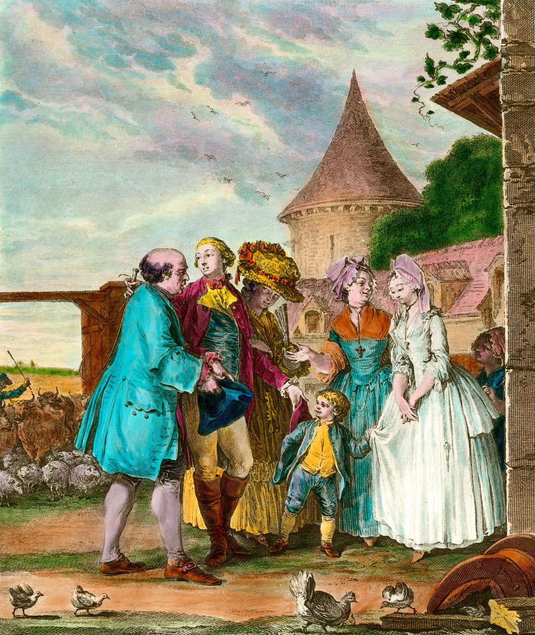 Rab ve çiftçisi. 18. yüzyıl gravürü. Özel koleksiyon. by French School