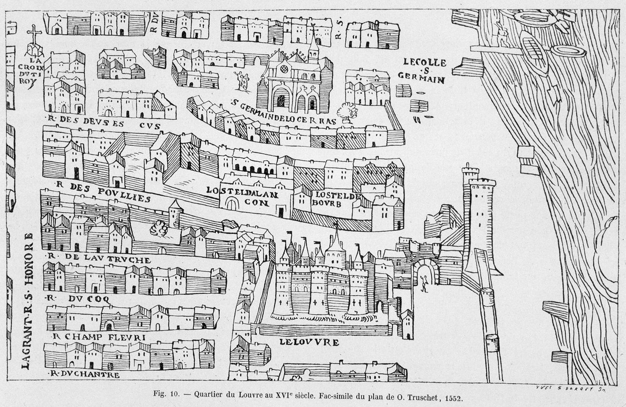 16. yüzyılda Louvre bölgesi, Truschet planının tıpkıbasımı by French School