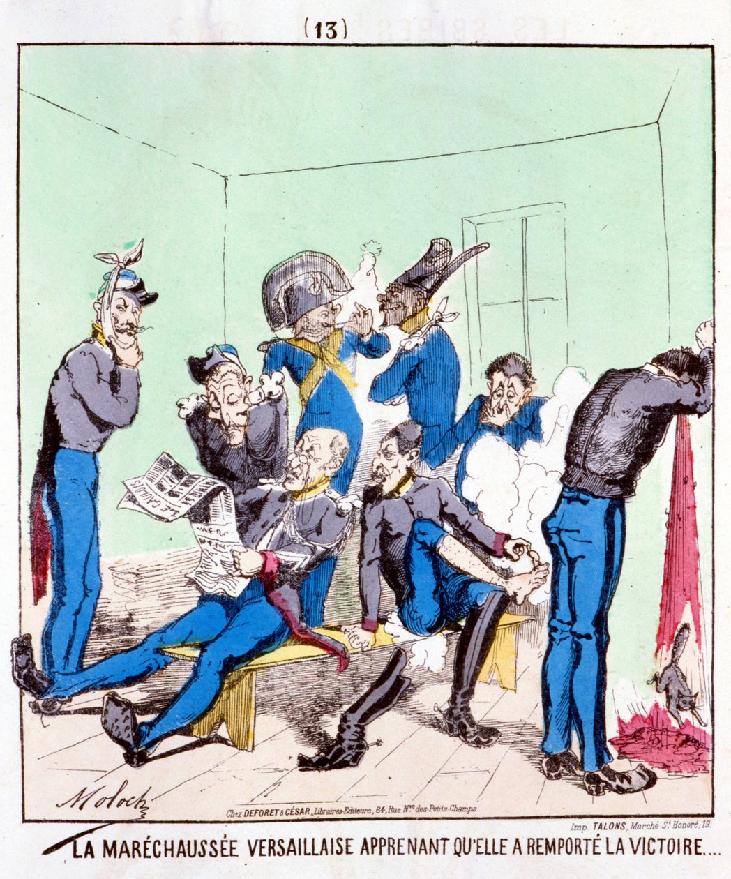 Maréchaussée Versailles zaferi kazandığını öğrenir... 1870 dolaylarında Paris Komünü hakkında karikatür. by French School