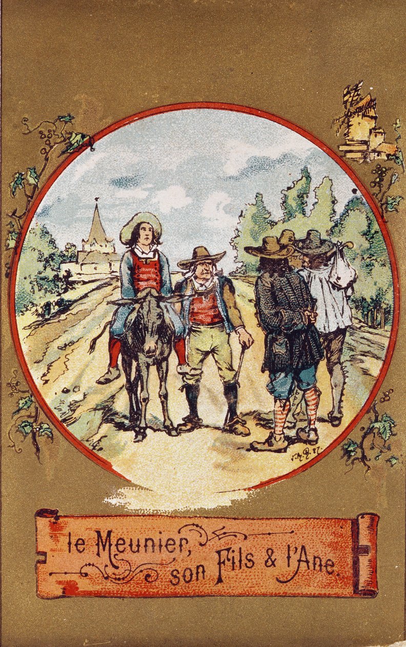 Değirmenci, Oğlu ve Eşek, 1880 dolayları (renkli gravür) by French School