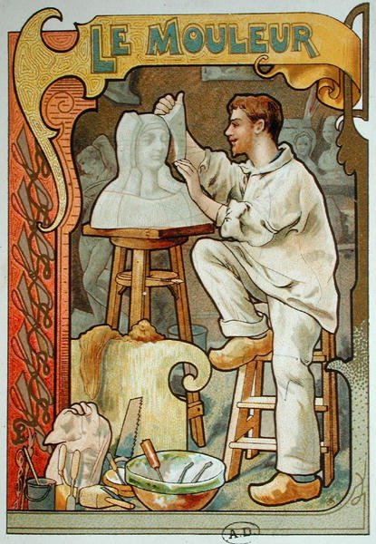 The Moulder, el sanatları üzerine bir kitaptan örnek, c.1899 (renkli lito) by French School