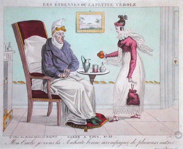 Gautier tarafından oyulmuş Yeni Yıl Hediyesi veya Çiçek hastalığı (renkli gravür) by French School