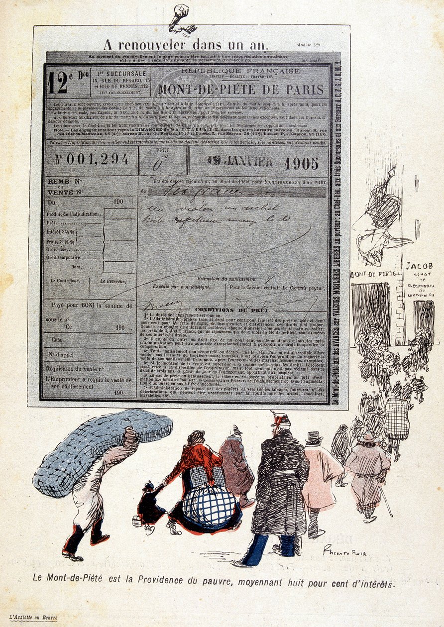 Dindarlık Dağı: Dindarlık Dağı, faizlerin yüzde sekiz yüzü için yoksulların takdiridir - “Tereyağı Tabağı”nda n¡du 03/06/1905 by French School