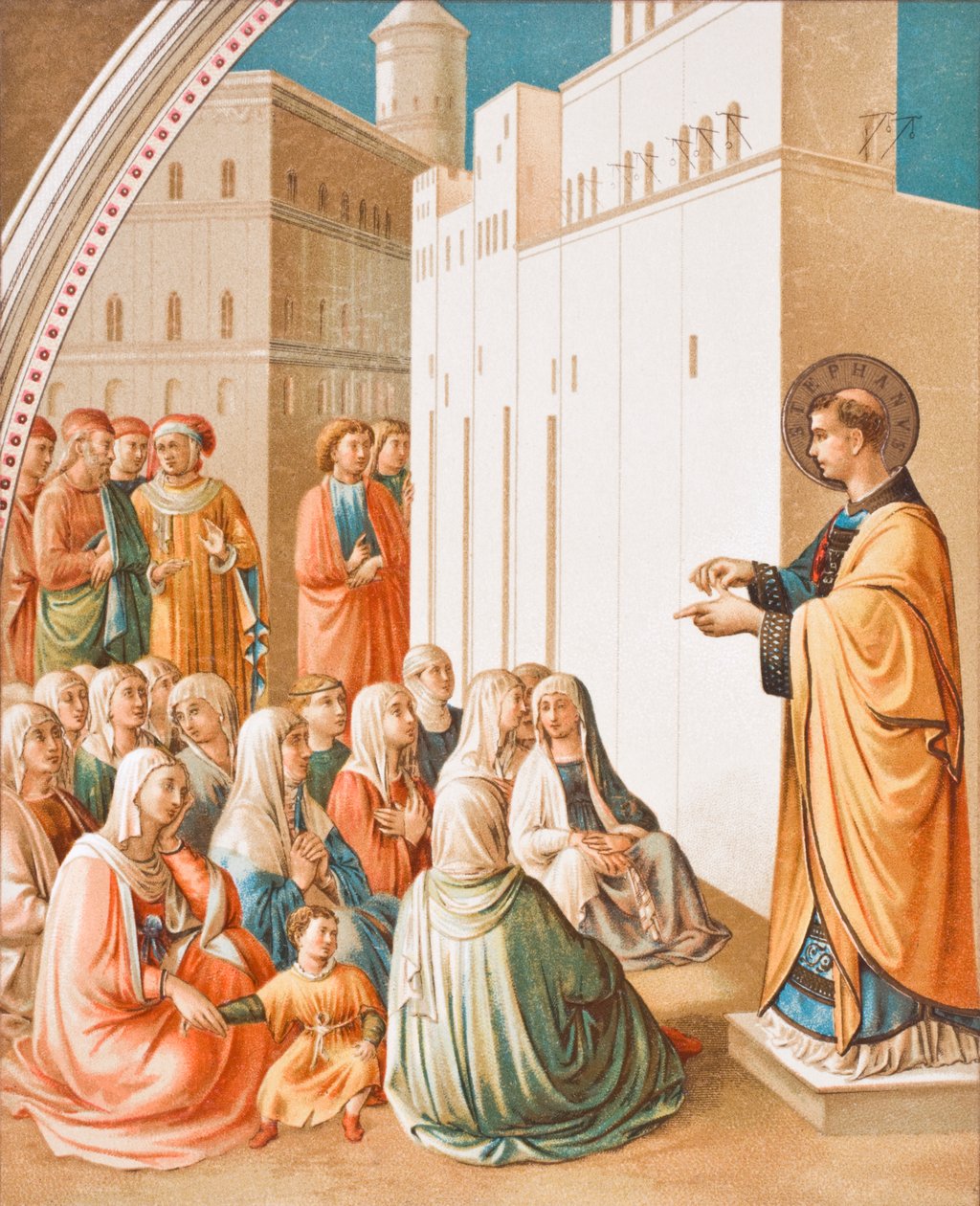 St.Stephen'ın Vaaz Edilmesi, Fra Angelico'nun fresk resminden sonra, Paul Lacroix pub'ın Orta Çağda Bilim ve Edebiyat kitabından. Londra 1878 by French School