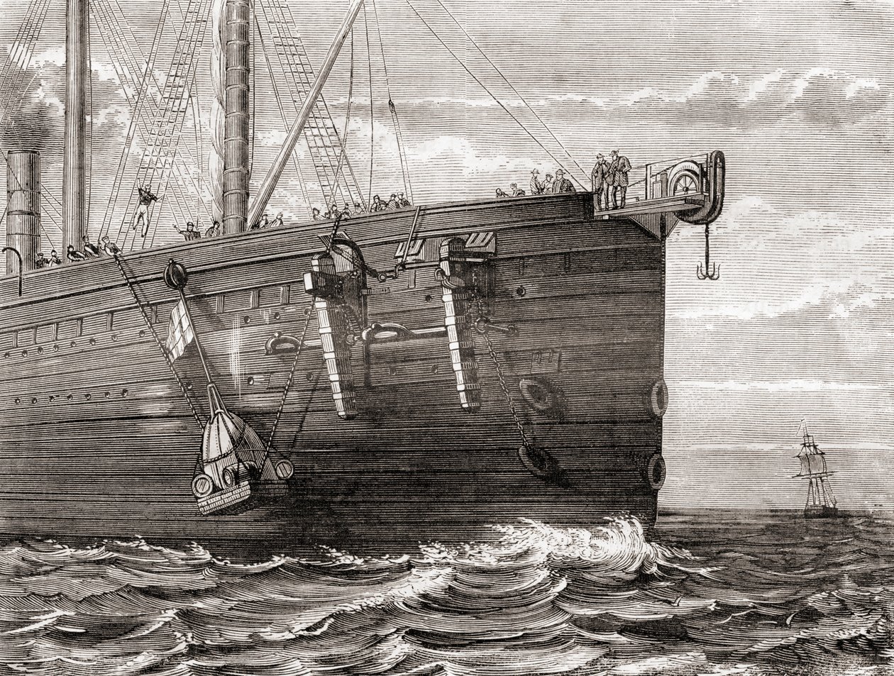 SS Great Eastern, kayıp bir transatlantik telgraf kablosunun yerini işaretlemek için denize bir şamandıra fırlatıyor by French School