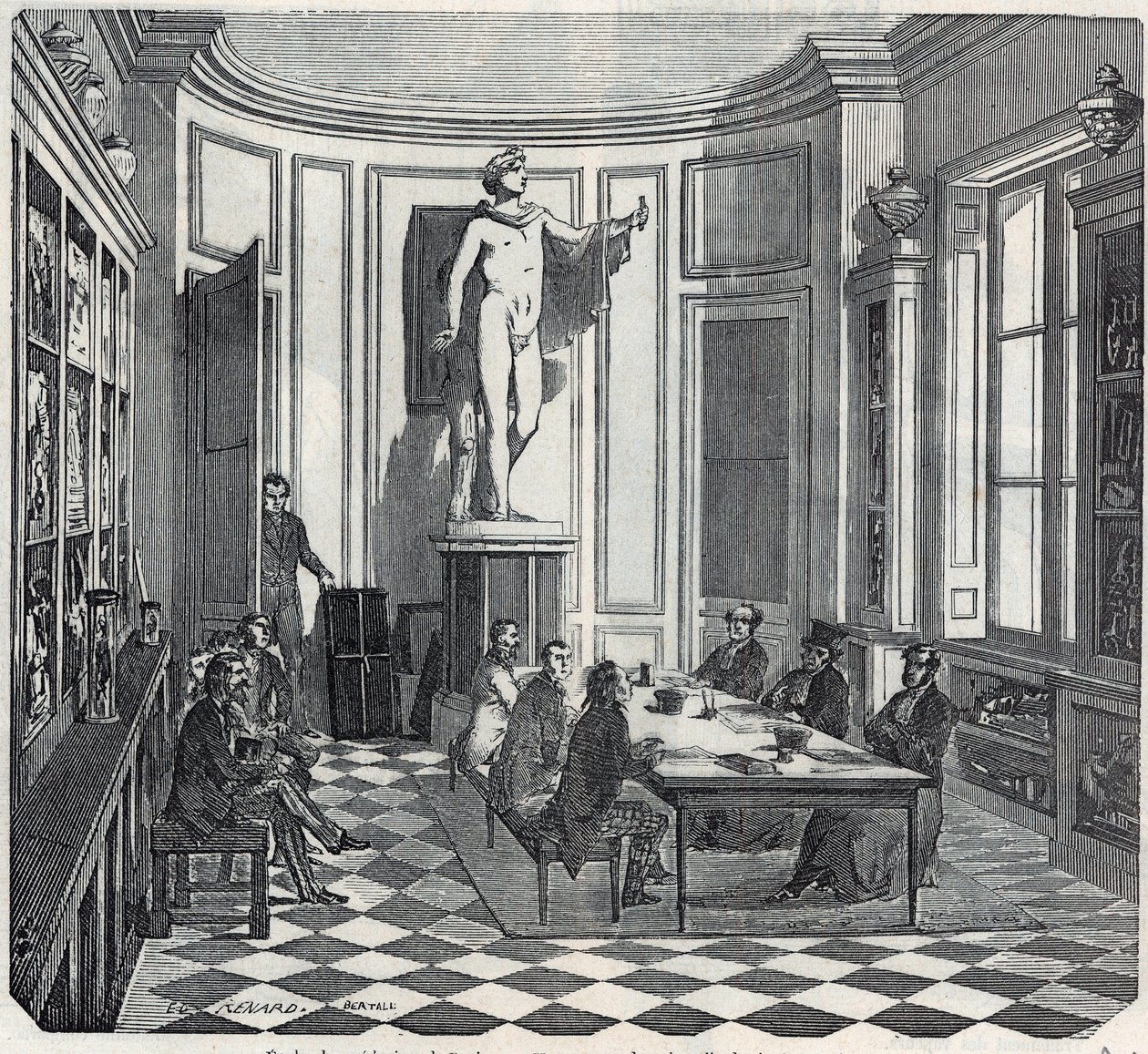Paris Tıp Okulu - alet odasında bir sınav - Edmond Texier 1852 tarafından “Tableau-de-Paris” de gravür by French School