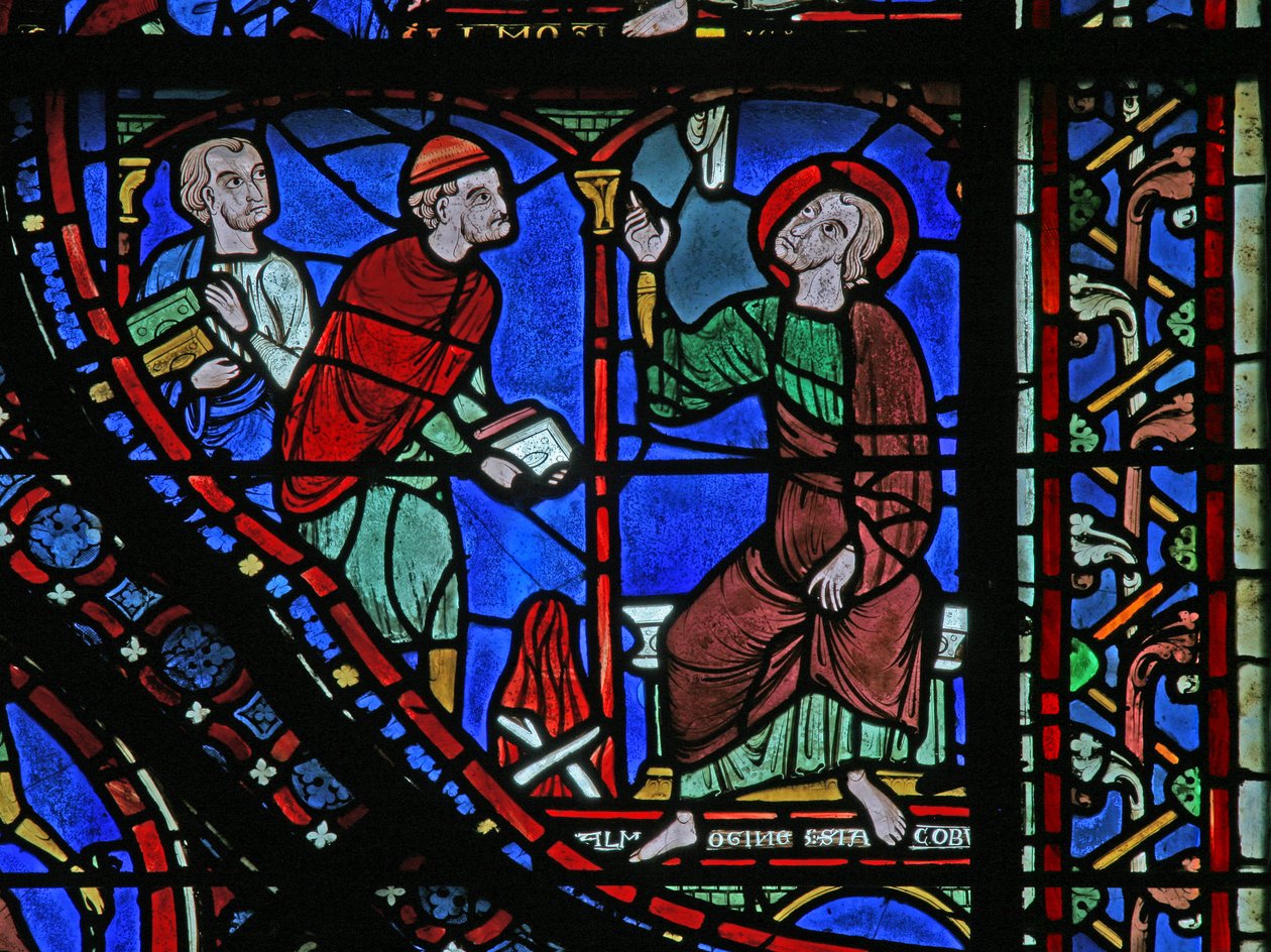 The St James Window: Almongenes (Hermogines) kitaplarını yakmak üzere (w5) by French School