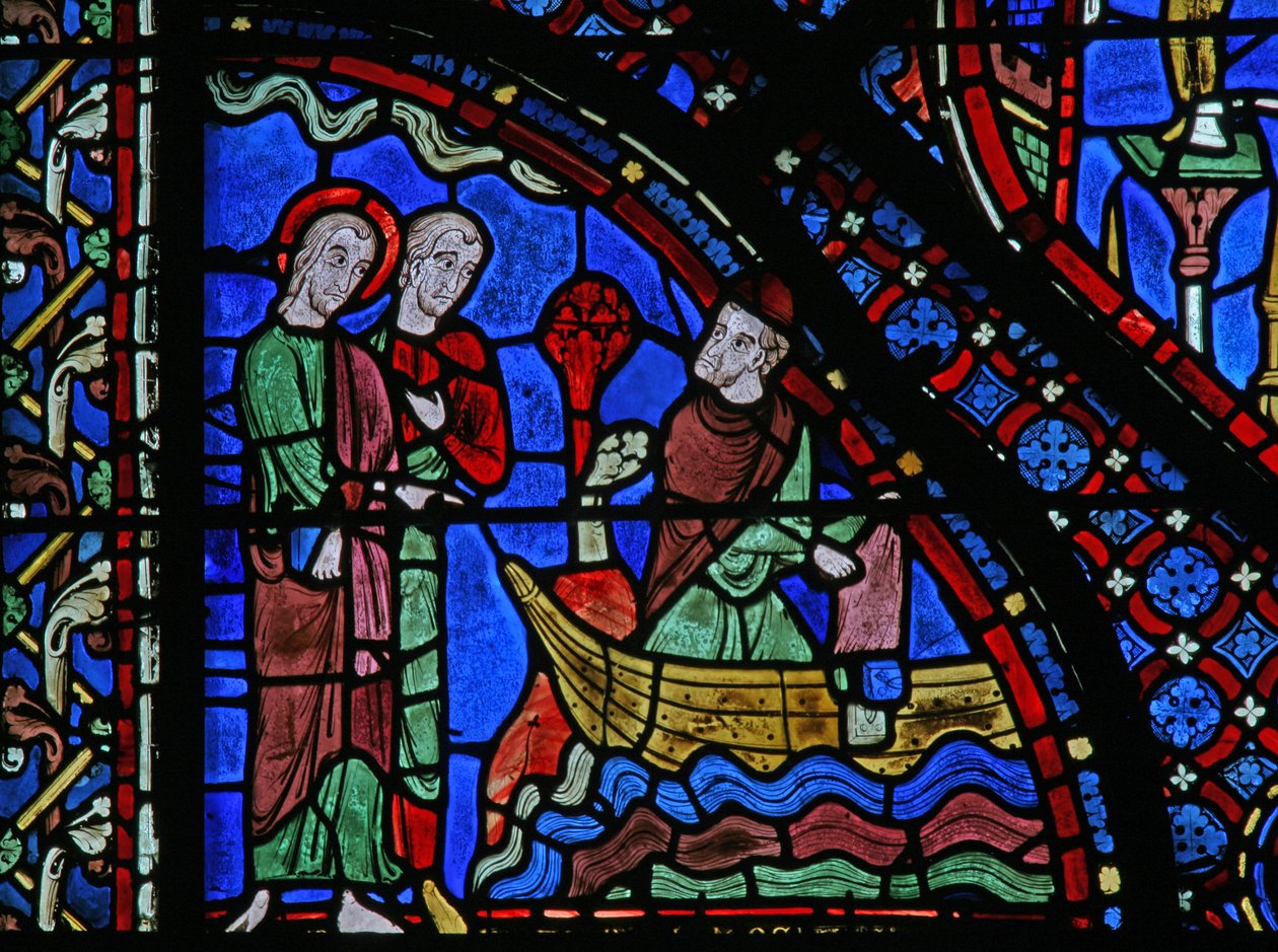 The St James Window: Almongenes (Hermogines) kitaplarını denize atar (w5) by French School