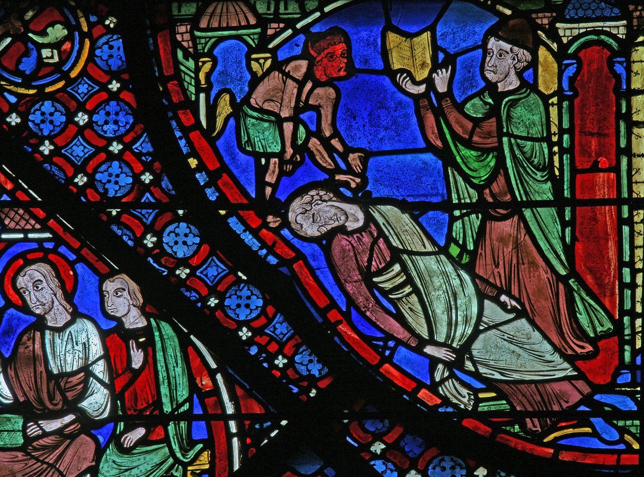 St James Penceresi: Filetus, Almogenes (Hermoniges) (w5) tarafından yapılan bir büyüyle bağlanmıştır. by French School