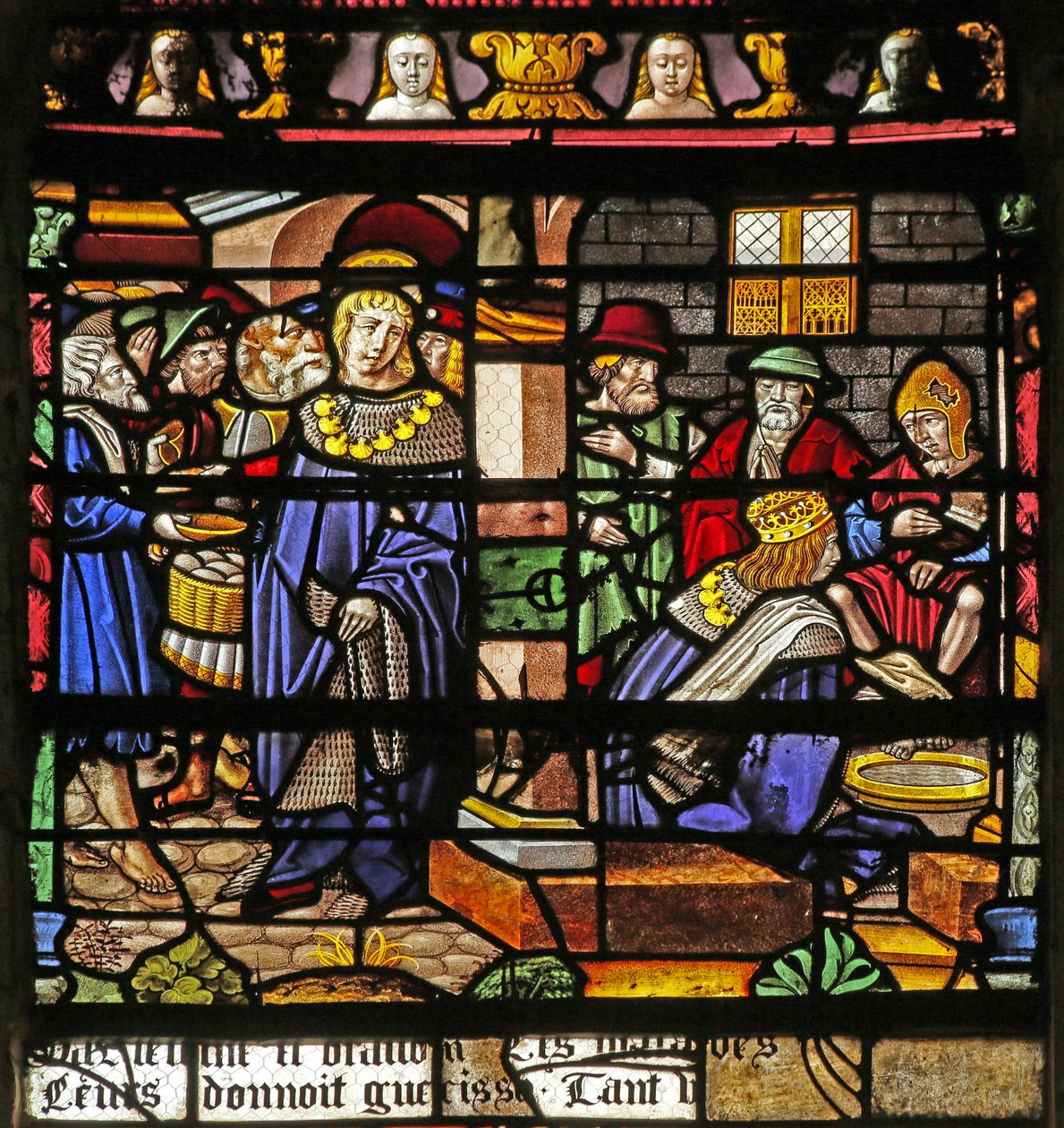 St Louis penceresi: Louis fakirlerin ayaklarını yıkar by French School