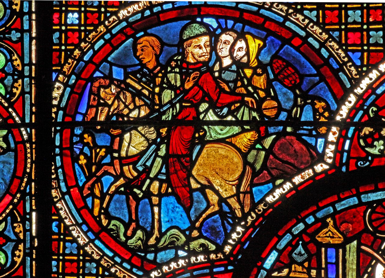 St Lubin penceresi: at sırtında bir grup (w45) by French School