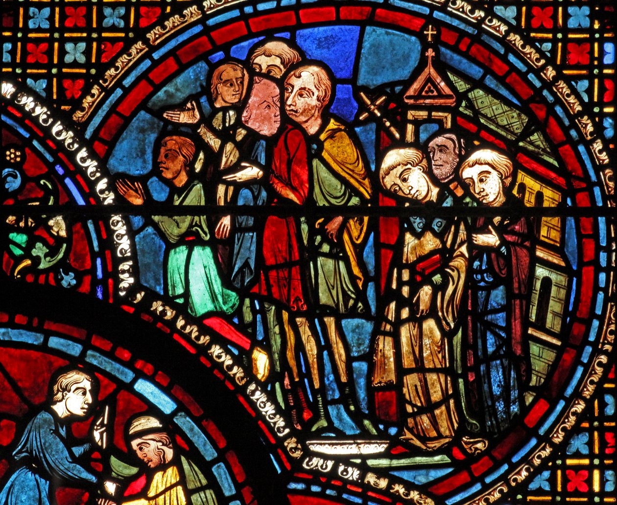 St Lubin penceresi: bir alay kiliseden ayrılıyor (w45) by French School
