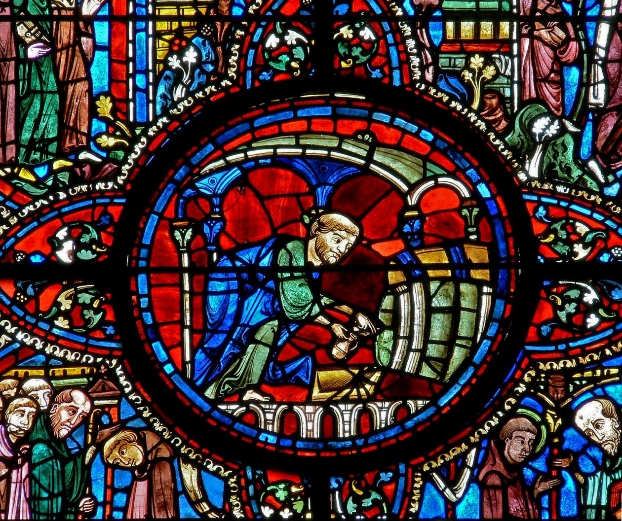 St Lubin penceresi: mahzende şarap çizimi (w45) by French School