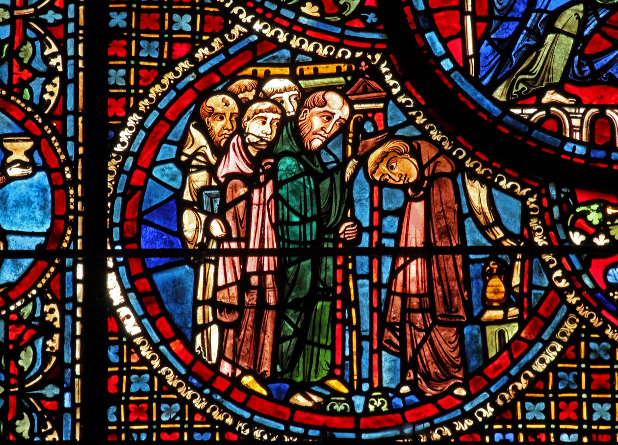 St Lubin penceresi: bir manastıra giriyor (w45) by French School