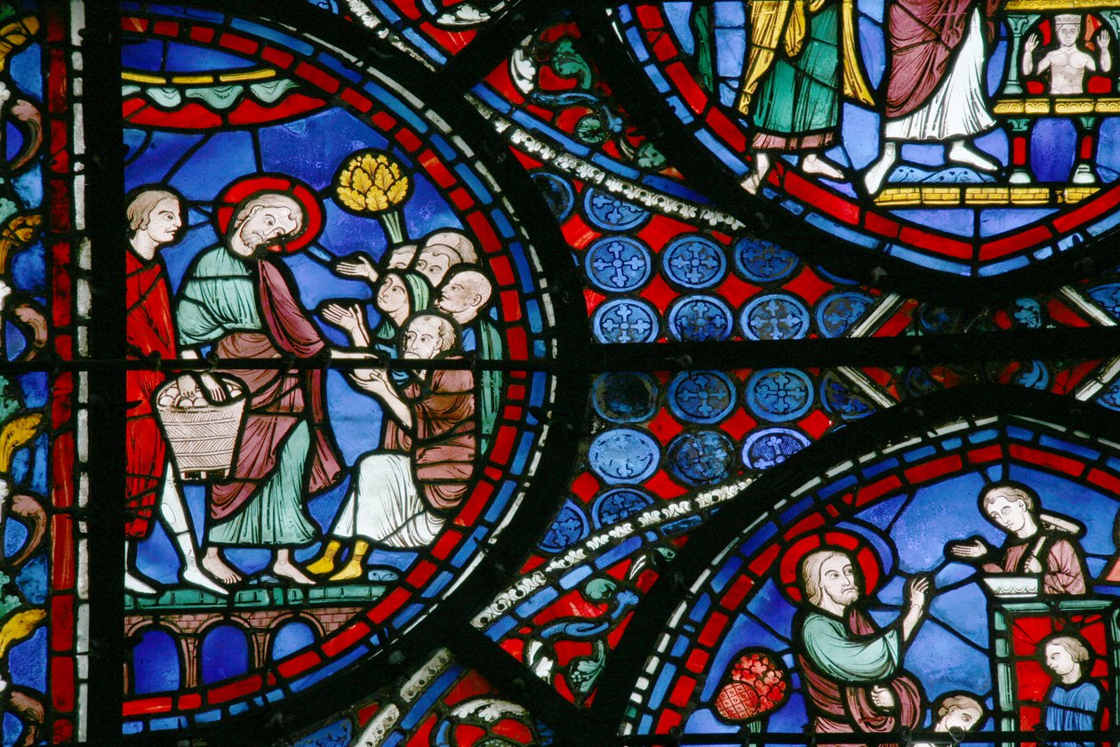 St Thomas penceresi: yoksullara ekmek dağıtır (w23) by French School