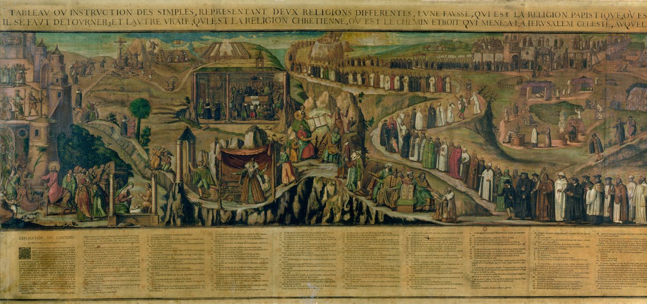 The Two Paths of Religion, Protestanlık ve Katoliklik arasındaki ayrımın tasviri (ayrıca bkz. 174605 ve 174607) by French School