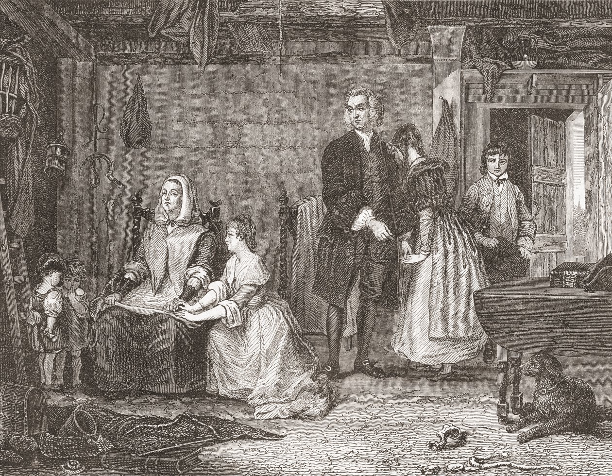 Wakefield Vekili, Gilbert Stuart Newton'un tablosundan sonra karısını Olivia ile barıştırıyor. Histoire des Peintres'ten, École Anglaise, 1867'de yayınlandı (litho) by French School