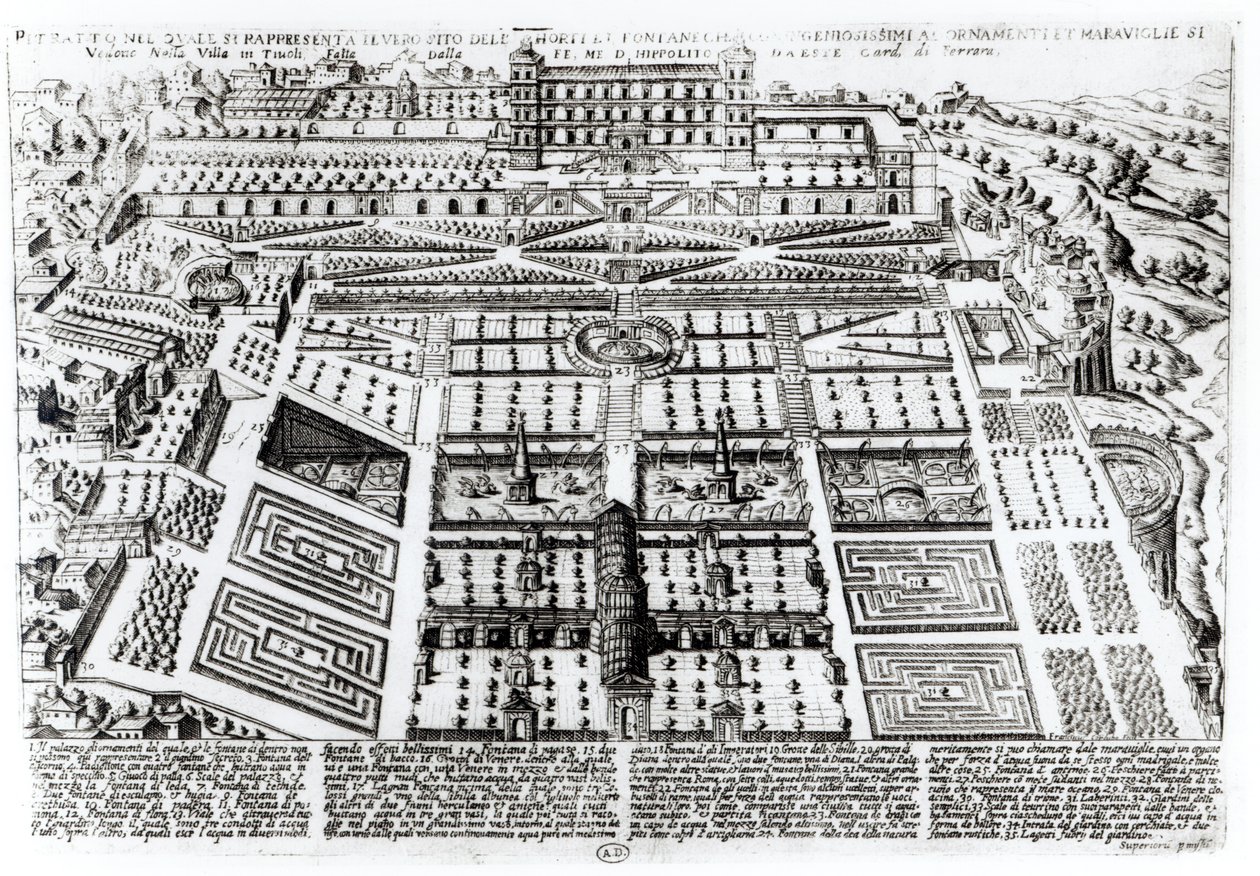 Villa dEste Sarayı ve Bahçeleri, Tivoli, İtalya, c.1600 by French School