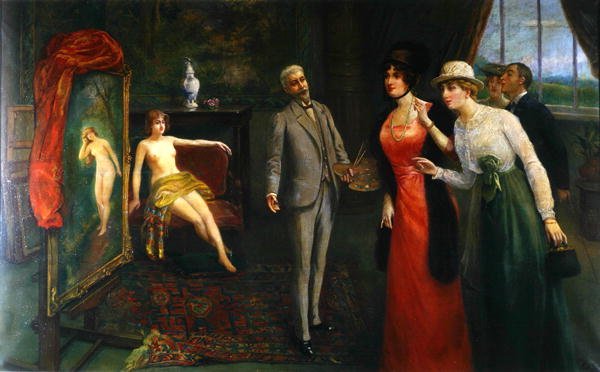 Sanatçı Atölyesi Ziyareti, 1910 dolayları (tuval üzerine yağlı boya) by French School