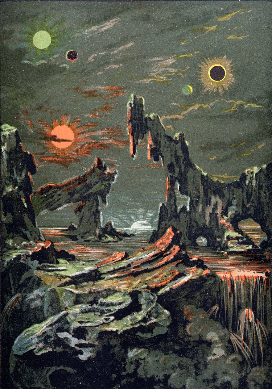 Dört Ay ve Dört Güneşin Dünyası, Camille Flammarion (1842-1925) 1881 tarafından yazılmış Astronomie Populaire