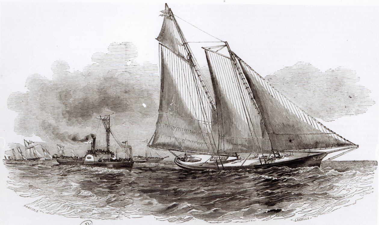 Yat Amerika, 1851 Cowes Regatta'da liderliği alıyor, Le Monde Illustre, 1851 by French School