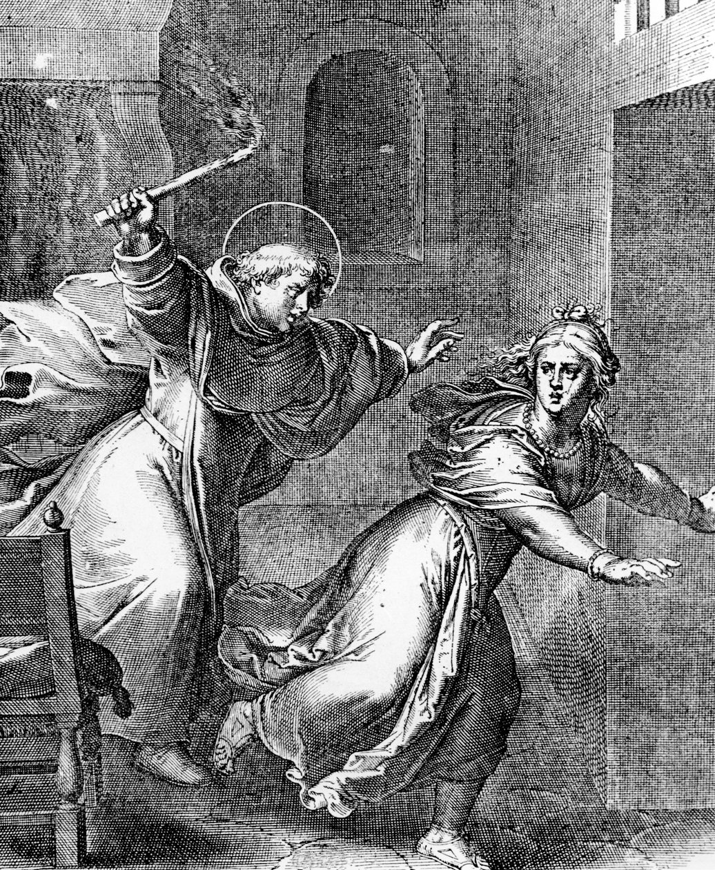 Genç Thomas Aquinas, Odasından Bir Baştan Çıkarıcıyı Kovalıyor by French School