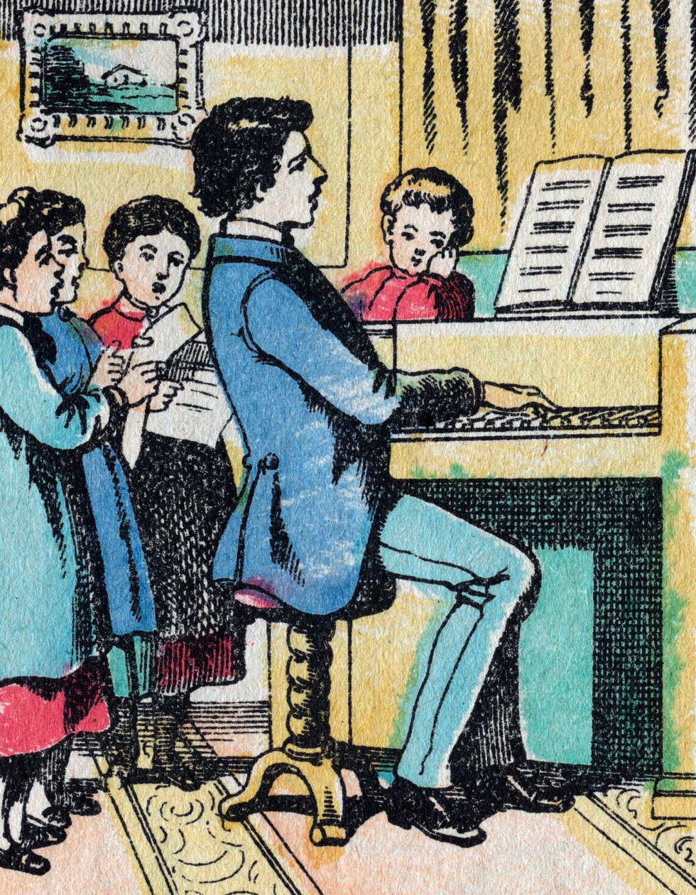 İyi ailelerden gelen kızlar için aktiviteler: müzik öğrenme - Epinal resim - 19. yüzyıl (gravür) by French School