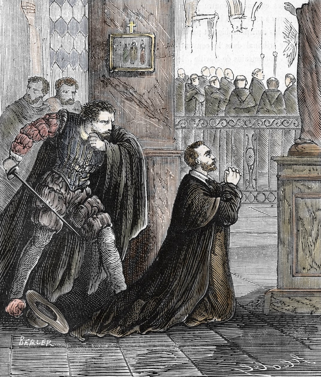 Engizisyoncu Pedro de Arbues'in (1441-1485) 17/09/1485'te İspanya'da Zaragoza Katedrali'nde öldürülmesi (İspanyol Engizisyonu yetkilisi Pedro de Arbues, 1485'te Zaragoza'nın La Seo Katedrali'nde, sohbetler by French School