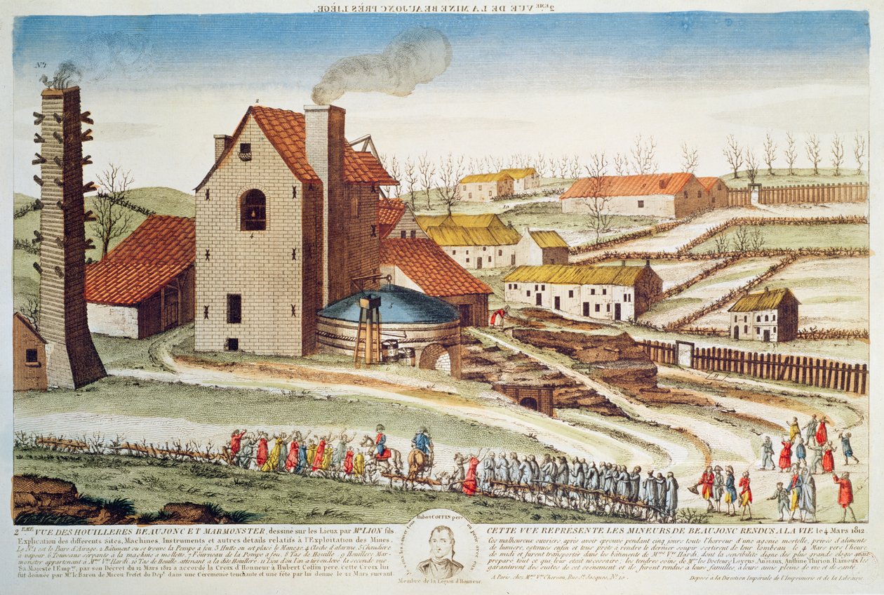 Liège yakınlarındaki Beaujonc kömür madeninin felaketi, 1812 by French School