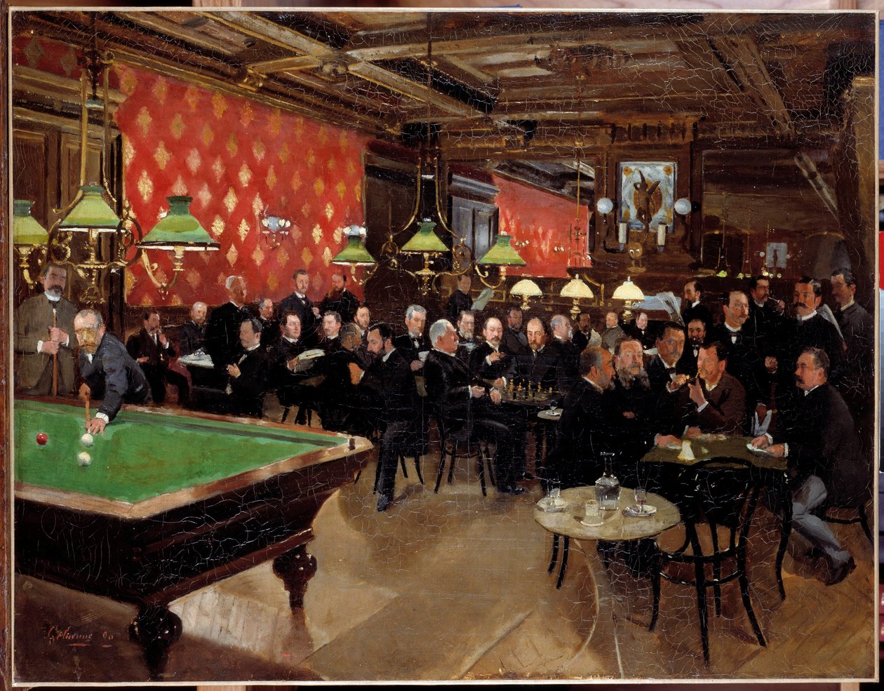 Cumhuriyet birliğinin çemberi: Cumhuriyet birliğinin üyeleri 3. Cumhuriyet döneminde sohbet etmek, bilardo oynamak için kafede bir araya geldi. anonim resim by French School