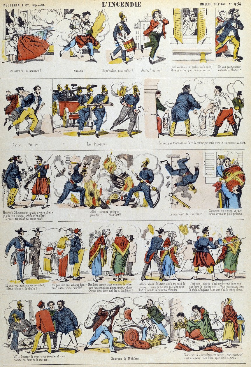 19. yüzyıl yangınının farklı aşamaları. 19. yüzyıldan Epinal'in resmi. by French School