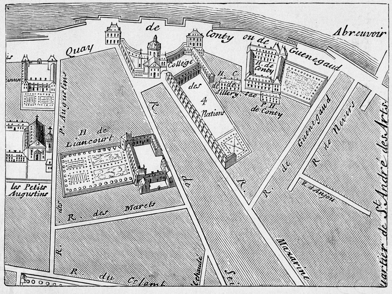 College des Quatre Nations bölgesi (Four Nations) ve J. de la Caille planında Conti-Fac-Simile oteli by French School
