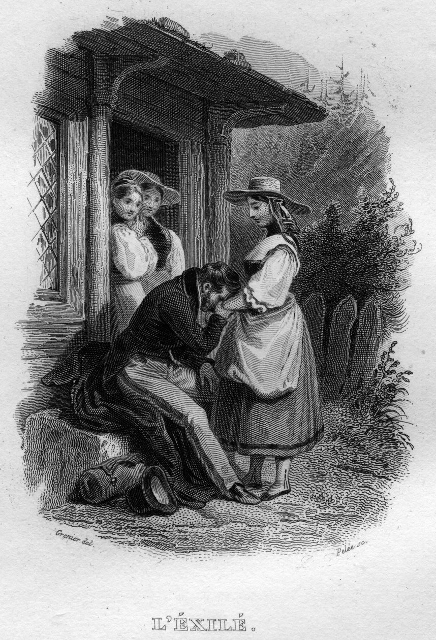 Fransız şair ve söz yazarı Pierre Jean de Beranger (1780-1857) tarafından “Works Completes” (1834) adlı filmde Chanson de Beranger sürgünü. by French School