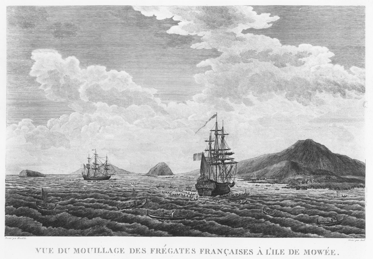 Maui adasındaki La Perouse fırkateynleri (gravür) by French School