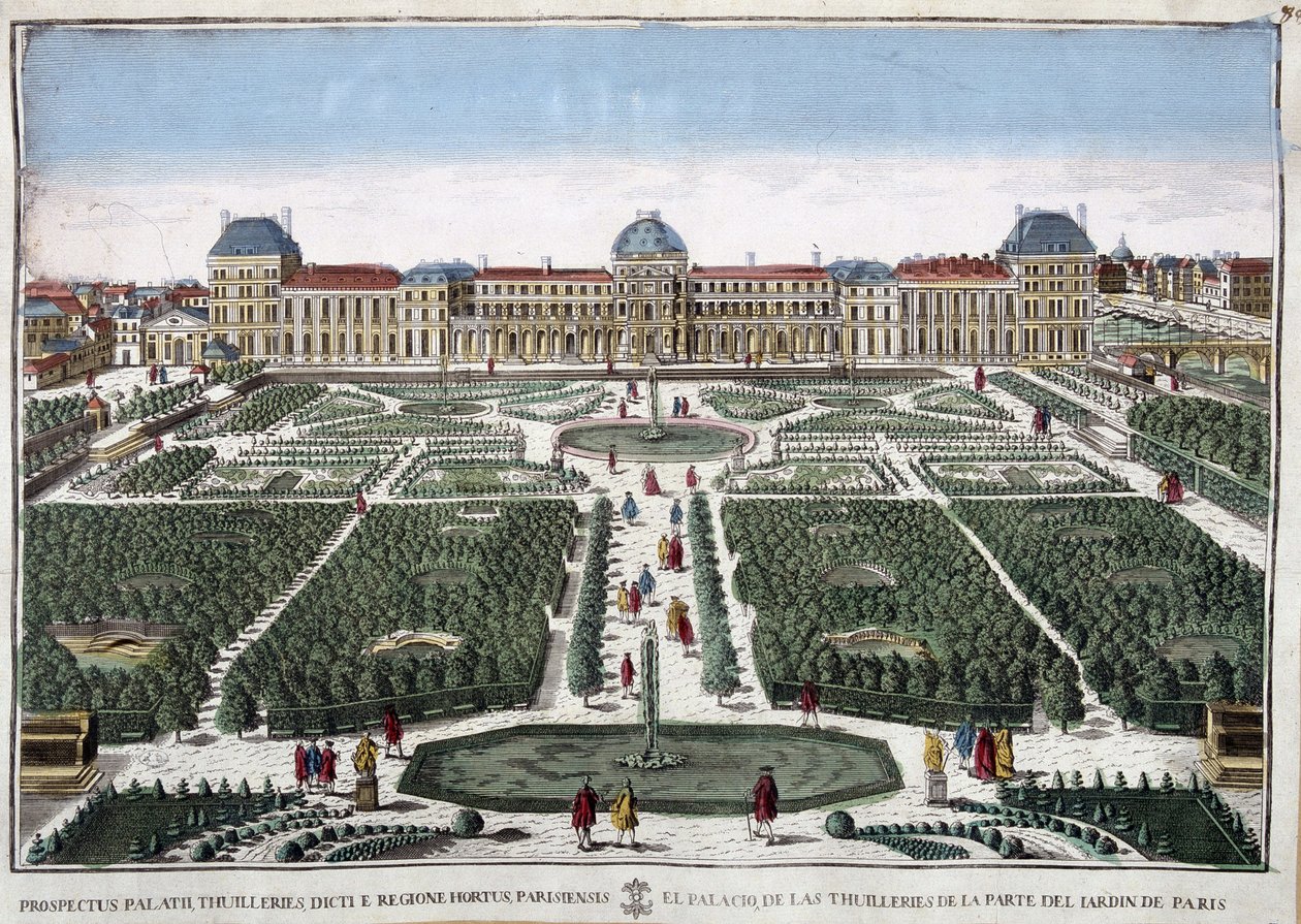 Bahçeler ve Tuileries sarayı - gravür by French School