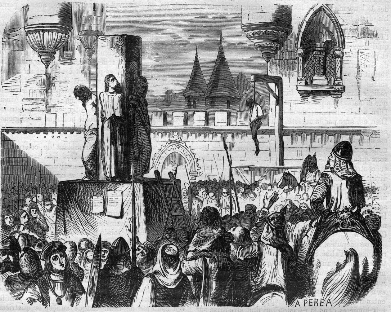 Sapkınlar Gilbert de la Porree, Bernard de Clairvaux ve Abbe Suger, Fransa rahipleri tarafından kasapta asıldı ve yakıldı by French School