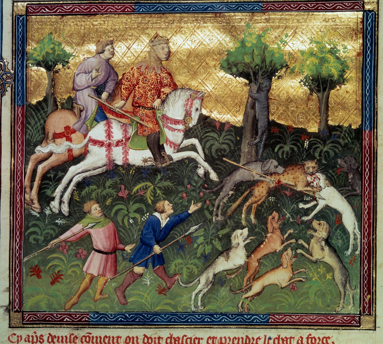 Yaban kedisi avı Minyatür Gaston III Phoebus, Count of Foix, Bearn Lordu (1331-1391) tarafından "The book of avcılık"tan alınmıştır. by French School