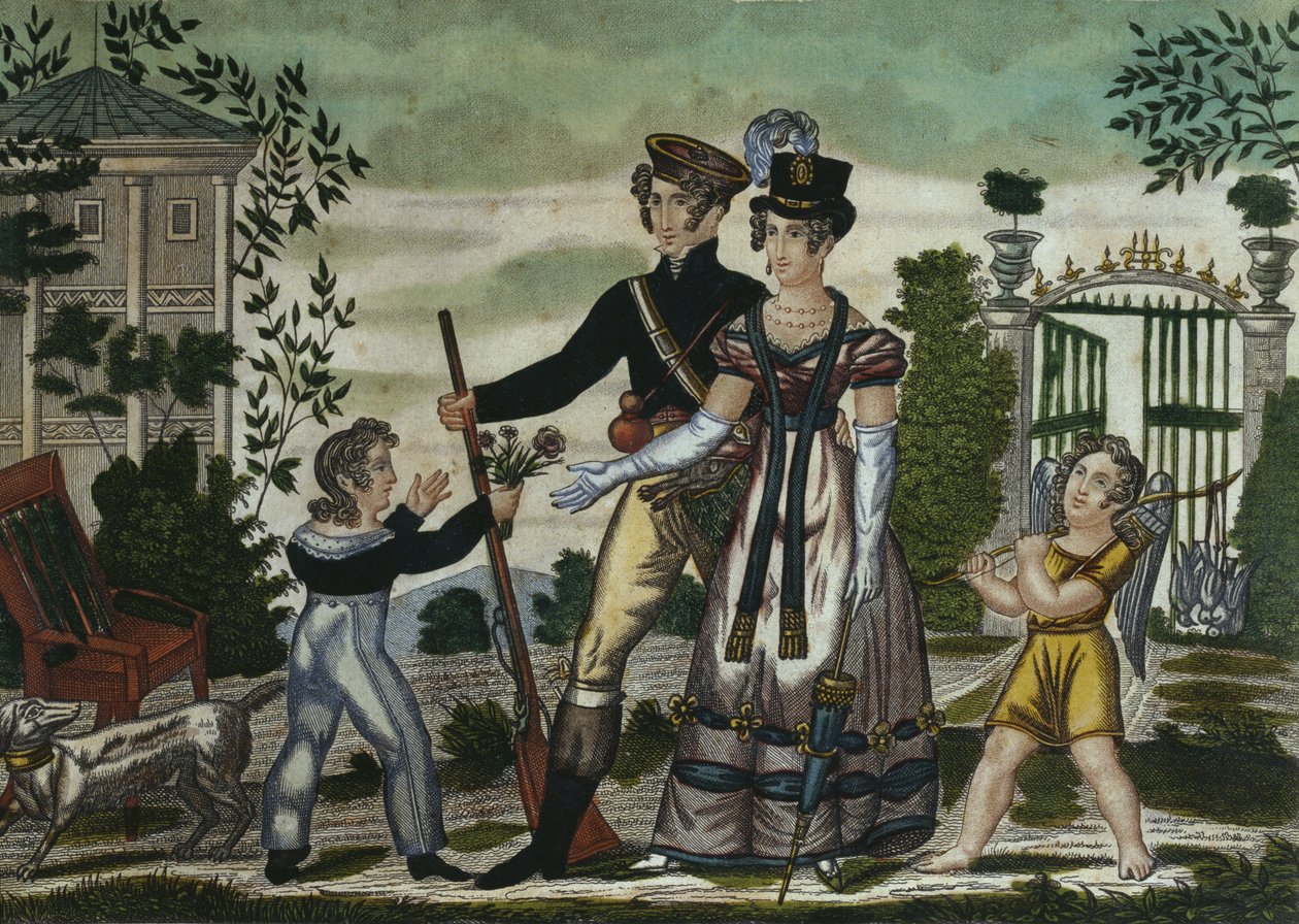 Avcıların dönüşü, levha 4, 19. yüzyılın başları (renkli gravür) by French School