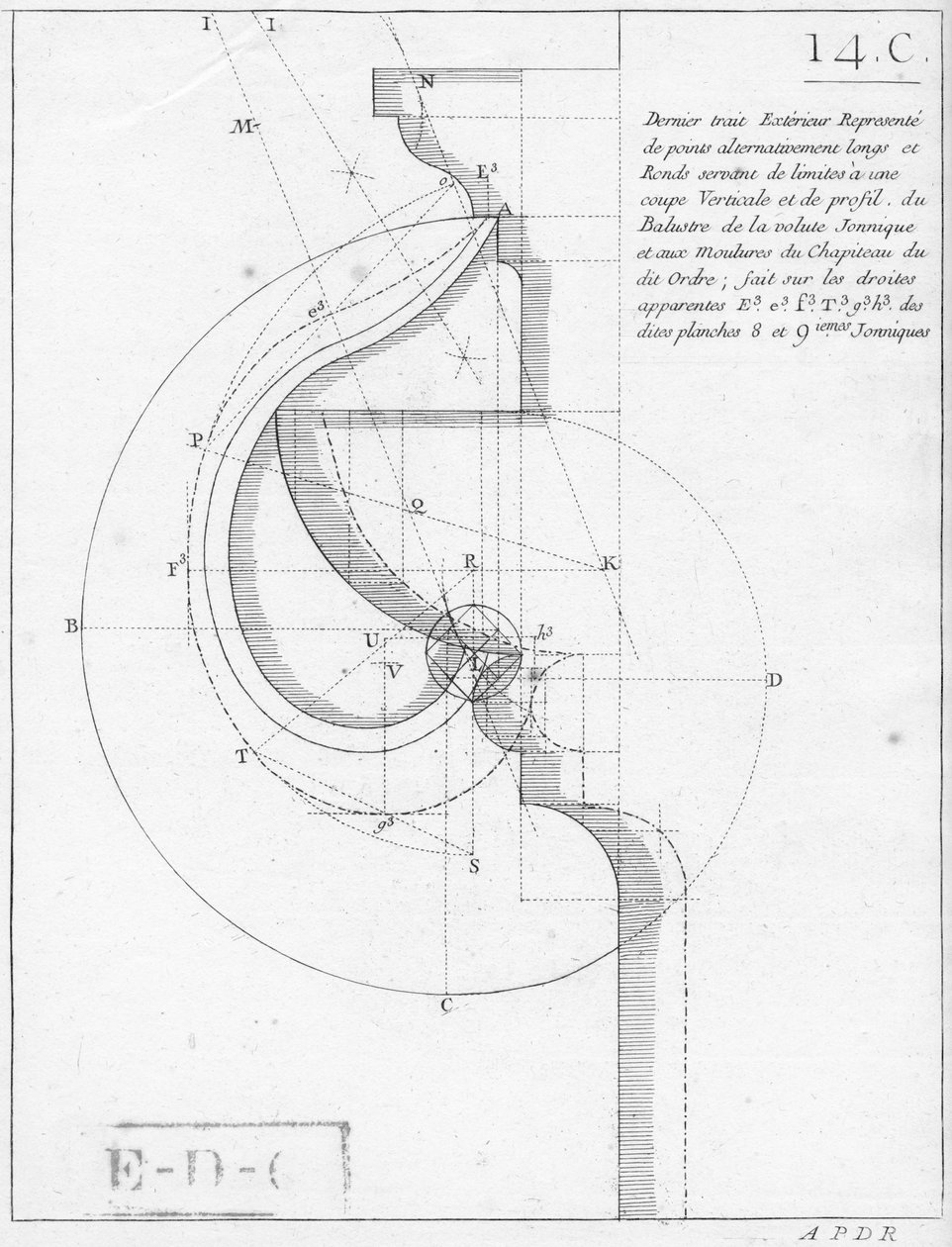 İyonik sermaye, geometri üzerine bir kitaptan çizim, With Privilege du Roy et E .. du Gouvernement by French School