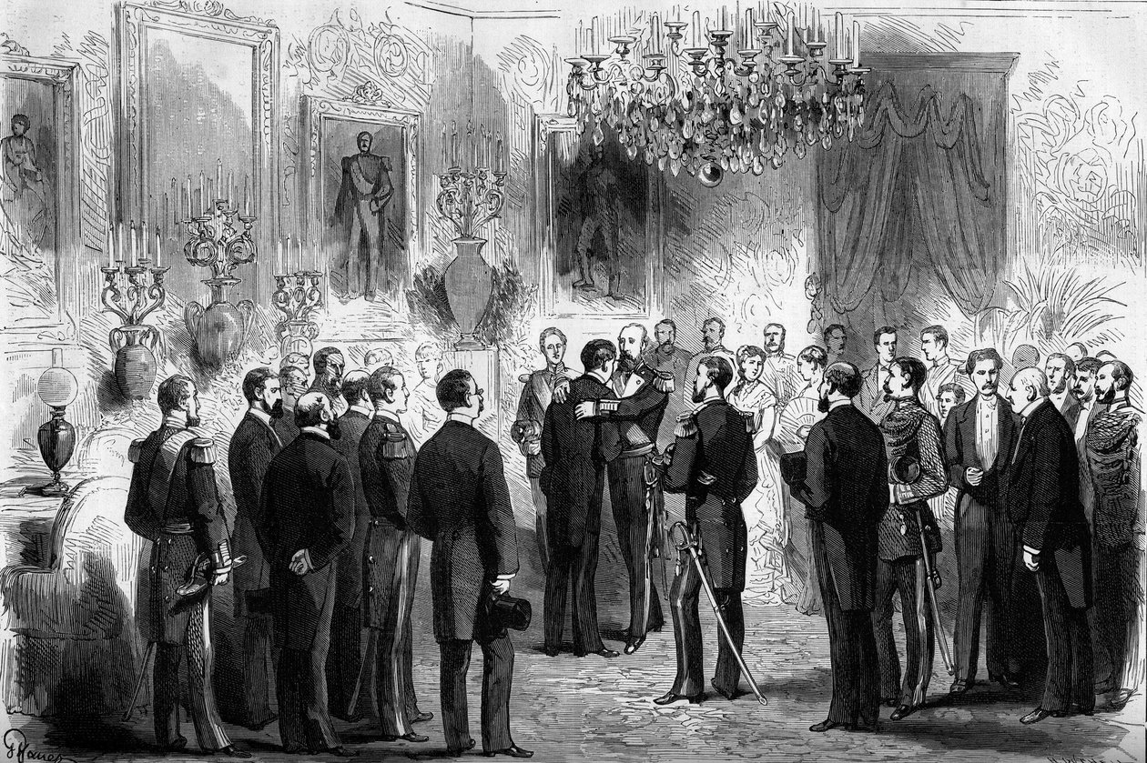 İsveç Kralı II. Oscar (1829-1907), kaşifler Nils Adolf Erik (Eric) Baron Nordenskjold (Nordenskiold) (1832-1901) ve Teğmen Pander