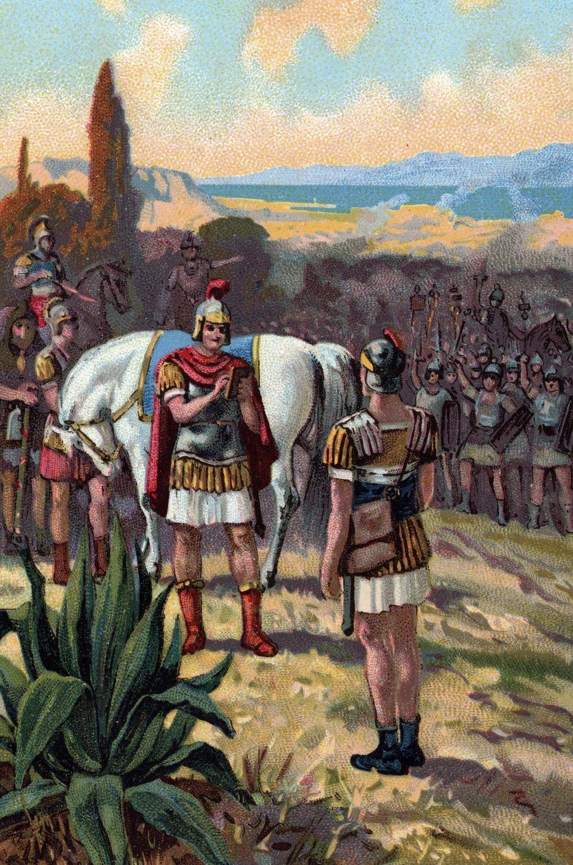 Julius Caesar (MÖ 100-44) ile Kral Pharnace II Köprüsü'nün (MÖ 97-47) MÖ 47'de Zela Savaşı'nda ve Pontus Krallığı II. Pharnacias döneminde karşılaşması by French School