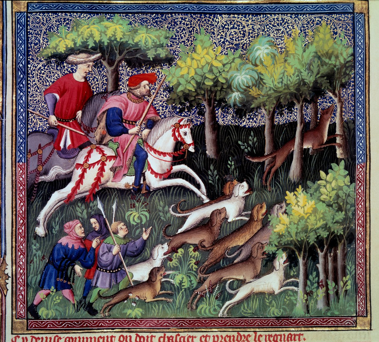 Gaston III Phoebus, Count of Foix, Lord of Bearn (1331-1391) tarafından yazılan “Avlanma Kitabı”ndan minyatür tilki avı by French School