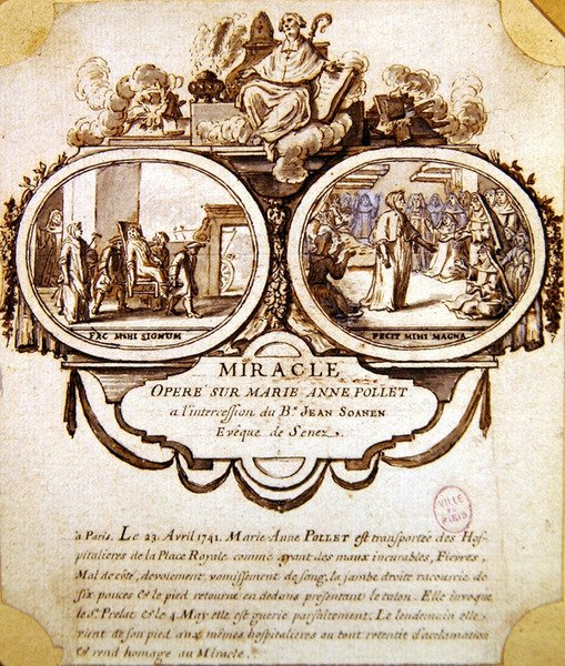 Marie-Anne Pollet mucizesi, c.1741 (suluboya ve mürekkep) by French School